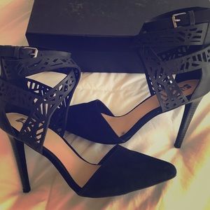Sexy Black Suede Strappy Ankle Pumps